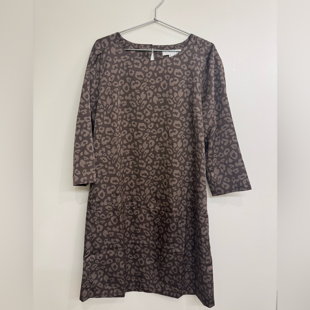 Forever 21 Brown and Tan Sheath Dress 3/4 Sleeve Crew Neck